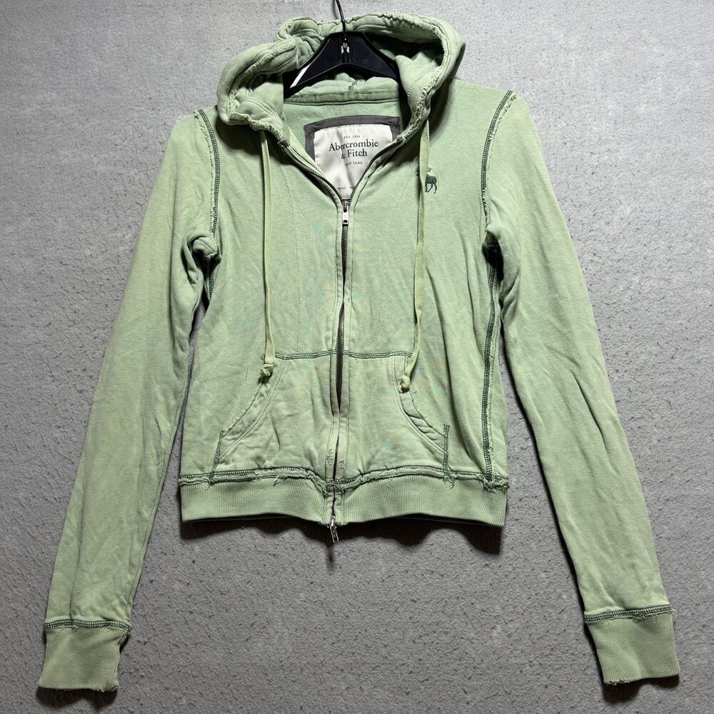 Y2K Abercrombie & Fitch Hoodie Women Small Embroidered Logo Sweatshirt Full Zip